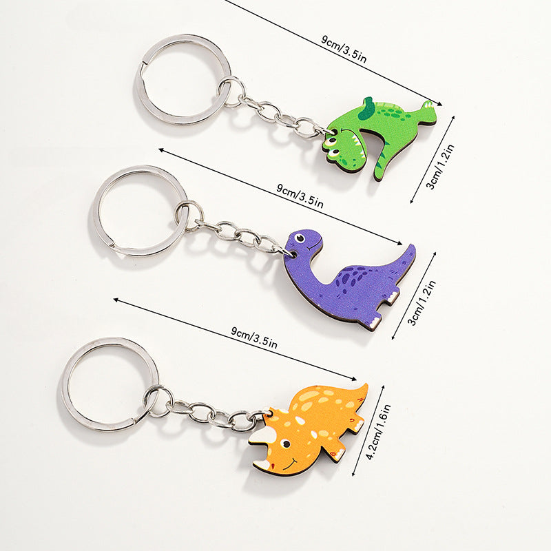 Wholesale of Three Cute Little Dinosaur Wooden Parent-child Keychains